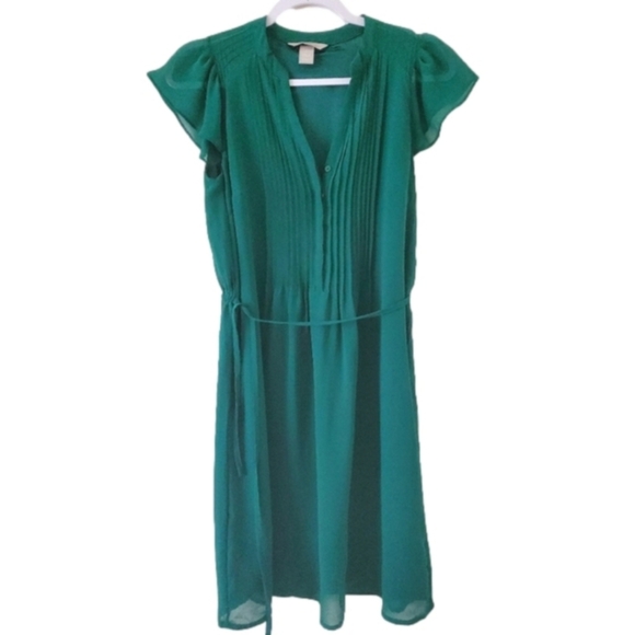 H&M Dresses & Skirts - H&M Flutter Sleeve  Jewel Green Mini Dress /Ties Sz 2  EUC